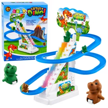 LEAN TOYS Tor wyścigowy Dinozaur Zjeżdżalnia Ruchome Schody Figurki Światła Dźwięki