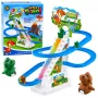 LEAN TOYS Tor wyścigowy Dinozaur Zjeżdżalnia Ruchome Schody Figurki Światła Dźwięki