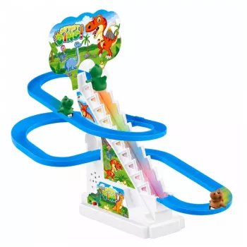 LEAN TOYS Tor wyścigowy Dinozaur Zjeżdżalnia Ruchome Schody Figurki Światła Dźwięki