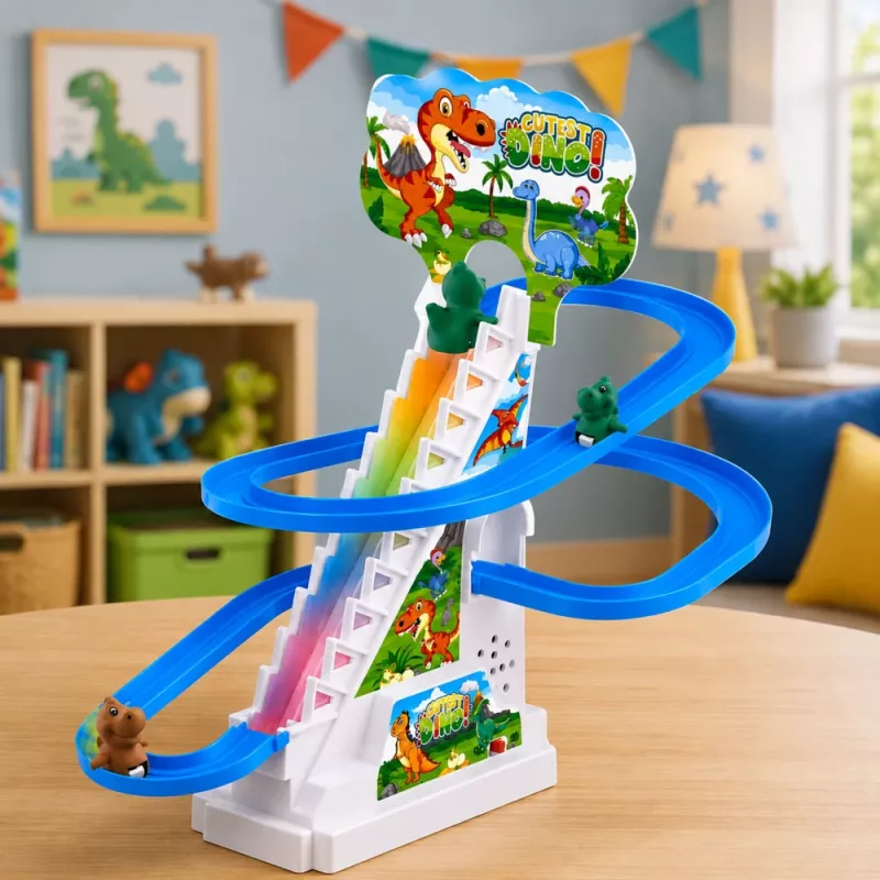 LEAN TOYS Tor wyścigowy Dinozaur Zjeżdżalnia Ruchome Schody Figurki Światła Dźwięki
