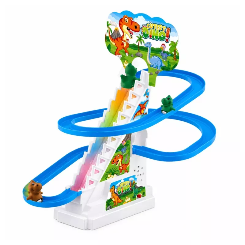 LEAN TOYS Tor wyścigowy Dinozaur Zjeżdżalnia Ruchome Schody Figurki Światła Dźwięki