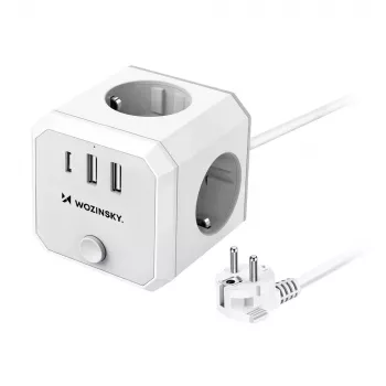Wozinsky WKZ-3B 4-krotna kostka zasilająca z 2x USB-A i 1x USB-C, 4000 W, przewód 1,8 m, biała