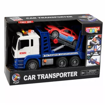 LEAN TOYS Lora laweta z samochodzikiem, napęd na pchnięcie, światła i dźwięki, niebieska