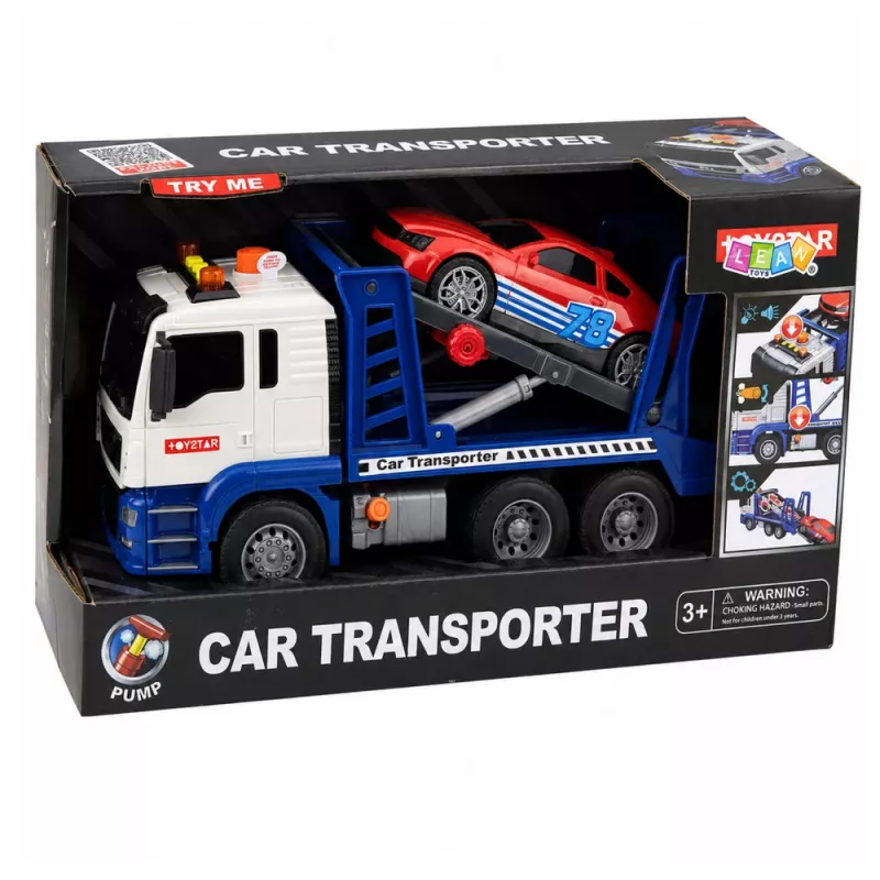 LEAN TOYS Lora laweta z samochodzikiem, napęd na pchnięcie, światła i dźwięki, niebieska