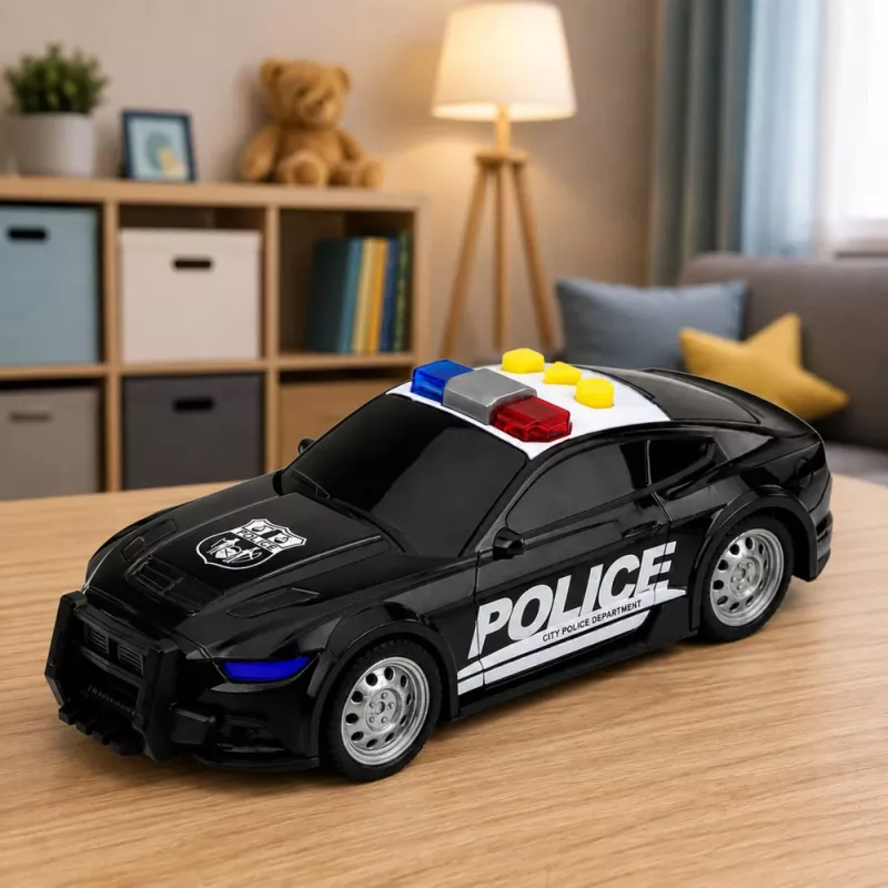 LEAN TOYS Samochód policyjny ze światłami i dźwiękami, czarny, skala 1:32