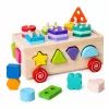 LEAN TOYS Drewniany Montessori Edukacyjny Sortownik na Kółkach Kształty i Cyfry
