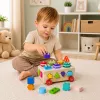 LEAN TOYS Drewniany Montessori Edukacyjny Sortownik na Kółkach Kształty i Cyfry