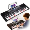 MK 2115 Edukacyjna przenośna klawiatura 37-klawiszowe elektroniczne pianino z 8 tonami, 8 rytmami, 4 piosenkami demo, wejściem mikrofonowym, czarny