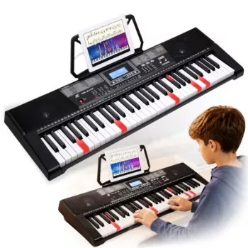 MK 2115 Edukacyjna przenośna klawiatura 37-klawiszowe elektroniczne pianino z 8 tonami, 8 rytmami, 4 piosenkami demo, wejściem mikrofonowym, czarny