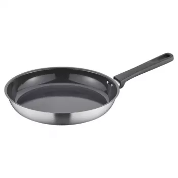 Patelnia Fiskars Essential 28 cm – aluminiowa, nieprzywierająca, z wskaźnikiem Thermo-Spot, uchwyt bakelitowy, do wszystkich kuchenek oprócz indukcyjnych