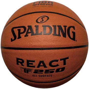 Spalding React TF-250 Piłka do koszykówki z atestem FIBA, rozmiar 7, skóra kompozytowa o wysokiej wydajności, do użytku w hali i na zewnątrz