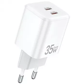 AWEI PD65-EU 35W GaN Dual USB-C Ładowarka ścienna Biała