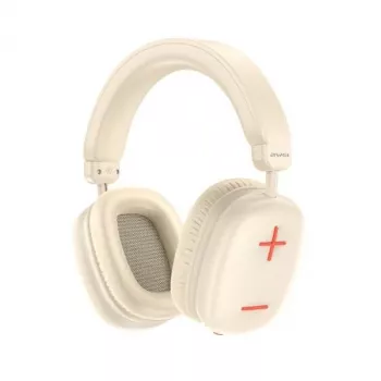 AWEI AT6 Bezprzewodowe nauszne słuchawki Bluetooth z mikrofonem, beżowe/off-white, składane, przetworniki 40 mm, USB-C, 12 h odtwarzania