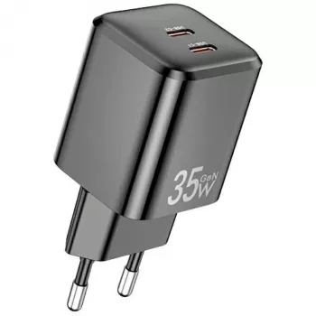 AWEI PD65-EU 35W ładowarka sieciowa GaN, 2x USB-C, czarna