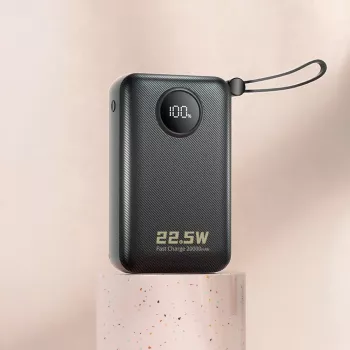 DUDAO K14+ 20000mAh 22.5W Power Bank z wbudowanymi kablami Lightning i USB-C - Czarny