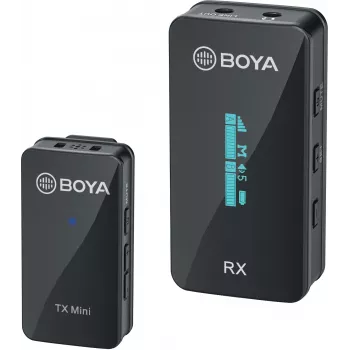 BOYA BY-XM6-S1 Mini 2,4 GHz bezprzewodowy system mikrofonowy z mikrofonem krawatowym, odbiornikiem OLED, zasięg 100 m