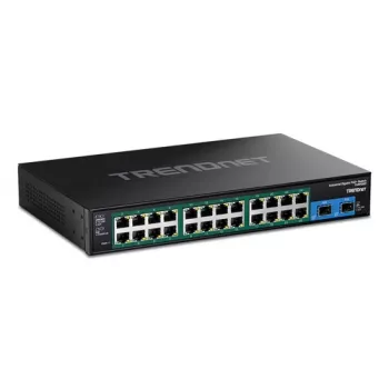 TRENDnet 26-portowy utwardzony przemysłowy zarządzalny przełącznik Gigabit PoE+ z 24x PoE+ i 2x SFP