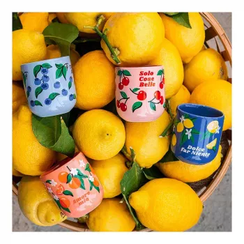 Bialetti Fruit Vibes Ceramiczny Zestaw Kubków do Kawy, 300 ml, Wielokolorowy, Bezpieczny w Zmywarce i Mikrofalówce
