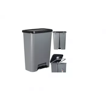 Curver Deco Bin 50L Pedałowy Kosz na Śmieci, Ciemnoszary Korpus z Czarną Pokrywą i Pedałem