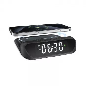 SBS TEWIRCLOCK Bezprzewodowy budzik z ładowarką Qi 10W, wyświetlacz LED, wejście USB-C, czarny