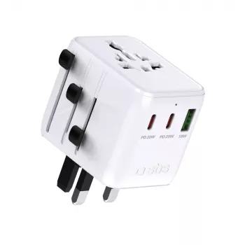 SBS Uniwersalna przejściówka podróżna z 2x USB-C PD 20W i 1x USB-A QC 18W, 35W łącznie, Biała