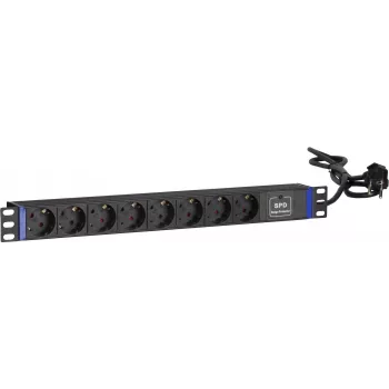 DSIT 19 inch listwa zasilająca do szafy Rack, 8 gniazd, z zabezpieczeniem przeciwprzepięciowym PDU, kabel 2m, 16A, 1U, czarna