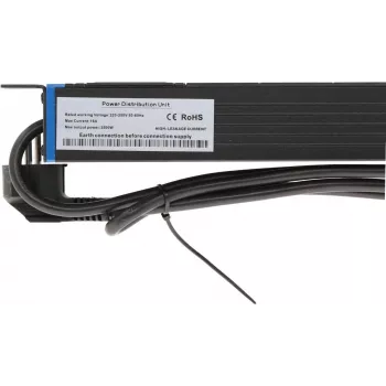 DSIT 19 inch listwa zasilająca do szafy Rack, 8 gniazd, z zabezpieczeniem przeciwprzepięciowym PDU, kabel 2m, 16A, 1U, czarna