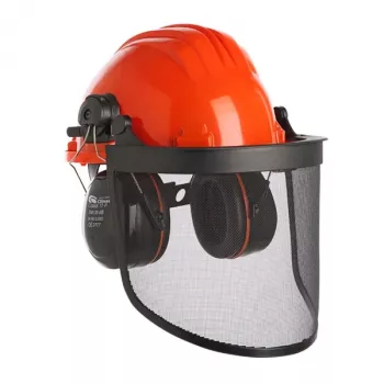 Kask ochronny CLICS z wizjerem siatkowym i nausznikami Climax 43