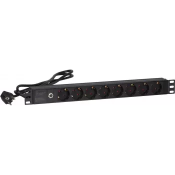 DSIT DS-8PDU-MO 19 inch 8-drożna listwa zasilająca z zabezpieczeniem przeciążeniowym, kabel 0,48 m, czarna