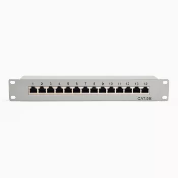DSIT 10-calowy 12-portowy panel krosowy Cat5e STP – 1U do szafy, ekranowany RJ45, czarny