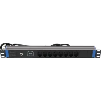 DSIT DS-8PDU-CH-SPO 8-gniazdowa szwajcarska listwa zasilająca z ochroną przeciwprzepięciową i przeciw przeciążeniową, kabel 1,8 m, czarna