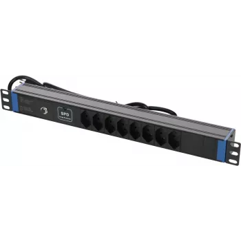 DSIT DS-8PDU-CH-SPO 8-gniazdowa szwajcarska listwa zasilająca z ochroną przeciwprzepięciową i przeciw przeciążeniową, kabel 1,8 m, czarna