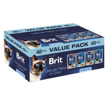 Brit Delicate Fillets w Sosie dla Dorosłych Kotów - 48x85g Multipakiet (Kurczak, Wołowina, Indyk, Łosoś)