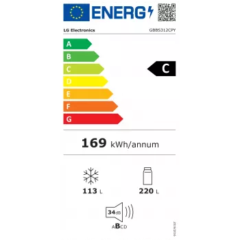 LG GBBS312CPY Wolnostojąca lodówko-zamrażarka, Total No Frost, stal nierdzewna, klasa energetyczna C, 333L