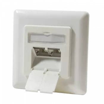 DSIT DC-Wall-In-STP6A-I Gniazdo RJ45 Cat.6a ekranowane, 2-portowe, podtynkowe, kolor kości słoniowej