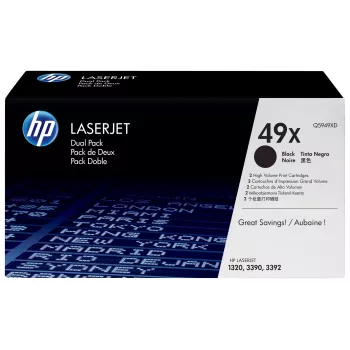HP 49X Wysokowydajny czarny wkład tonerowy, podwójny pakiet (Q5949XD)