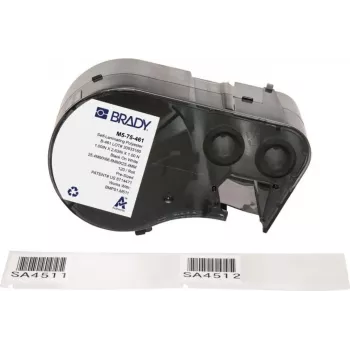 Brady M5-75-461 Samolaminująca rolka etykiet poliestrowych, czarny na białym/przezroczystym, 25,40 x 66,68 mm, klej stały, 120 etykiet