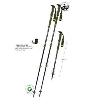 Komperdell Carbon Pro Zero teleskopowe kije trekkingowe, trzon karbonowy z dolną sekcją Titanal, Powerlock 3.0, rękojeść piankowa Trek Pro 280, wymienne talerzyki Vario