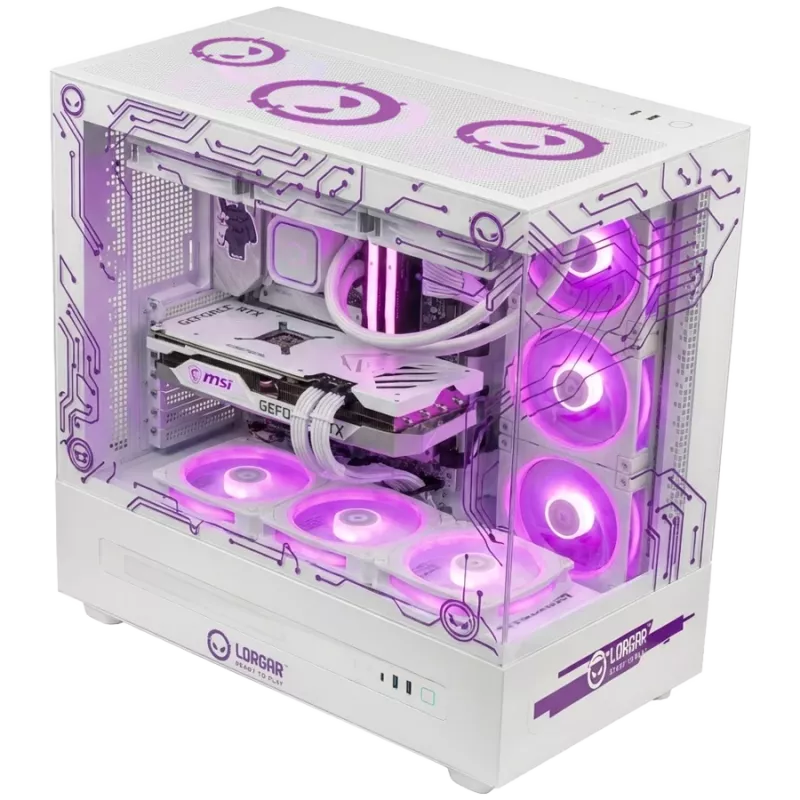 LORGAR PRO P401 Komputer do gier - AMD Ryzen 7 7800X3D, GeForce RTX 5070 Ti 16GB, 32GB DDR5 6400MHz, 2TB NVMe SSD, 850W PSU, 360mm AIO, Biały, Windows 11 Home, 3-letnia gwarancja