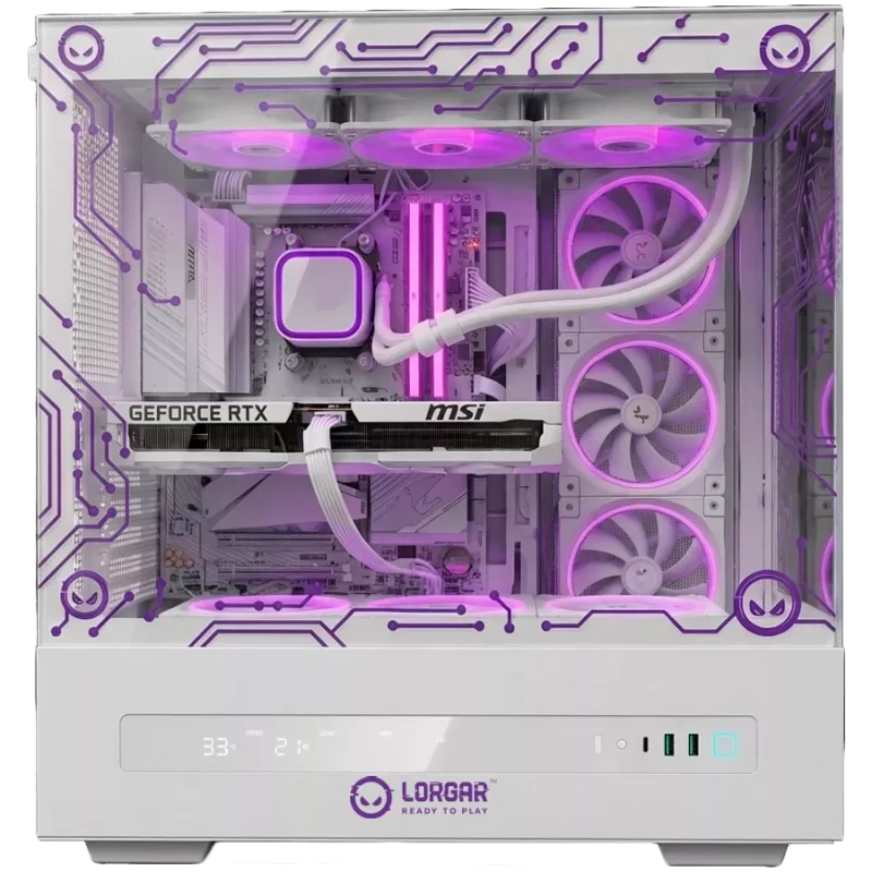 LORGAR PRO P401 Komputer do gier - AMD Ryzen 7 7800X3D, GeForce RTX 5070 Ti 16GB, 32GB DDR5 6400MHz, 2TB NVMe SSD, 850W PSU, 360mm AIO, Biały, Windows 11 Home, 3-letnia gwarancja