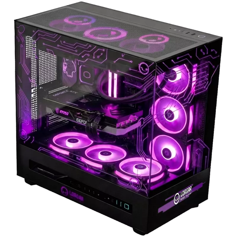 LORGAR PRO P401 Komputer stacjonarny do gier - AMD Ryzen 7 7800X3D, NVIDIA GeForce RTX 5070 Ti 16GB, 32GB DDR5 6400MHz, 2TB NVMe SSD, 850W PSU, 360mm AIO, Czarny, 3-letnia gwarancja