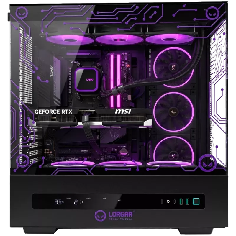 LORGAR PRO P401 Komputer stacjonarny do gier - AMD Ryzen 7 7800X3D, NVIDIA GeForce RTX 5070 Ti 16GB, 32GB DDR5 6400MHz, 2TB NVMe SSD, 850W PSU, 360mm AIO, Czarny, 3-letnia gwarancja