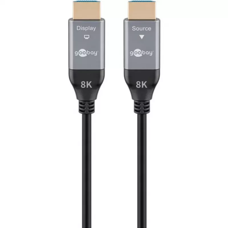 GOOBAY Optyczny hybrydowy kabel HDMI Ultra High Speed (AOC) 8K / 60Hz - 20 m, 48 Gbit/s, czarno-szary