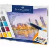 Faber-Castell Creative Studio Zestaw farb akwarelowych, 36 kolorów w kostkach z pędzlem i gąbką, paletka w wieczku, jakość studencka, transparentne, z możliwością wymiany, przenośne plastikowe pudełko