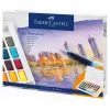 Faber-Castell Creative Studio Zestaw farb akwarelowych, 36 kolorów w kostkach z pędzlem i gąbką, paletka w wieczku, jakość studencka, transparentne, z możliwością wymiany, przenośne plastikowe pudełko