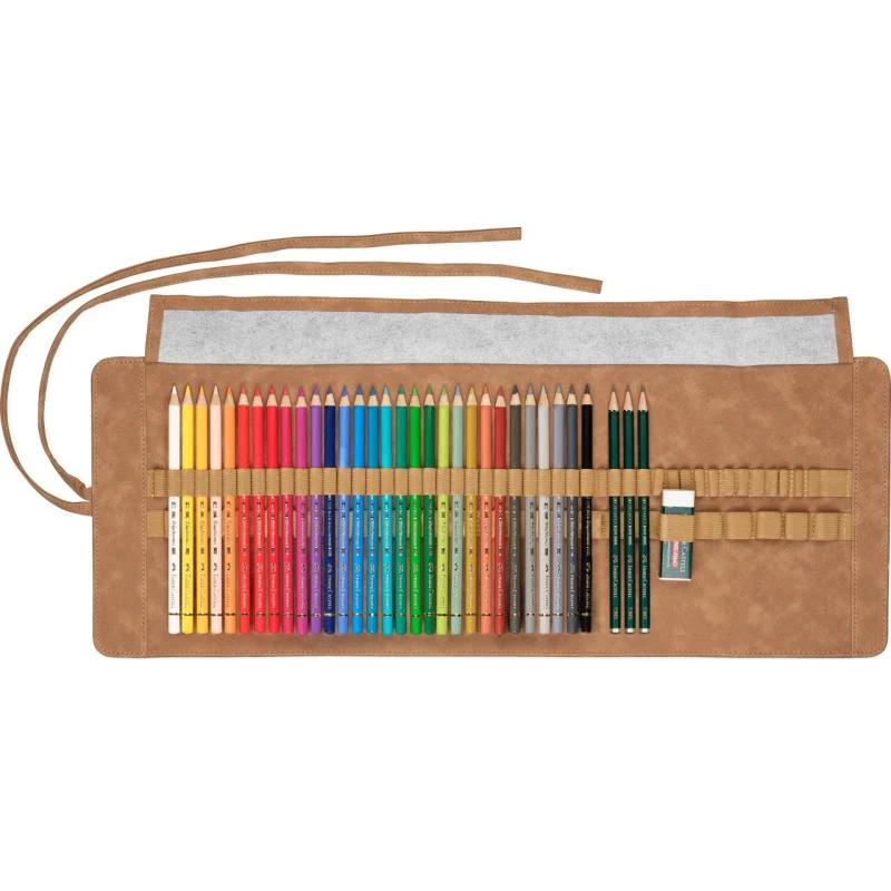 Faber-Castell Polychromos Multicolour 34-częściowy zestaw kredek artystycznych z pisakami PITT Artist Pens i pędzlem