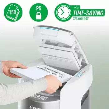 Leitz IQ Optimax AutoFeed 150 Micro-Cut Shredder P-5, 150 Sheets Auto Feed, 26L Bin, Black