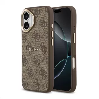 Guess Apple iPhone 17 Skórzane PU 4G Złota Ramka Etui MagSafe Brązowe