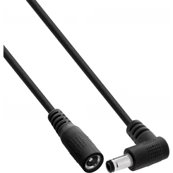 InLine® Przedłużacz zasilania DC, wtyk kątowy 5.5x2.1mm do gniazda prostego, 2m, czarny