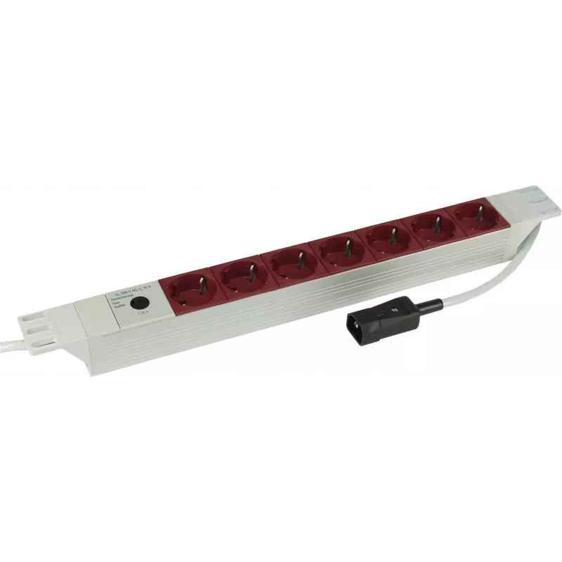 Kopp 19 inch 7-drożna aluminiowa listwa zasilająca PDU z wejściem IEC C14, montaż do szafy 1U, 16 A, gniazda Schuko
